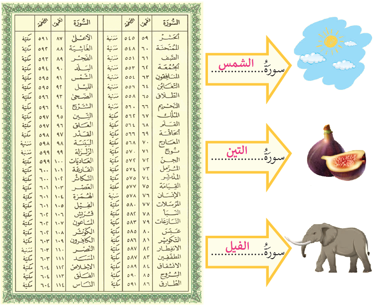 اسم سورة تدل على كل صورة من الصور الآتية